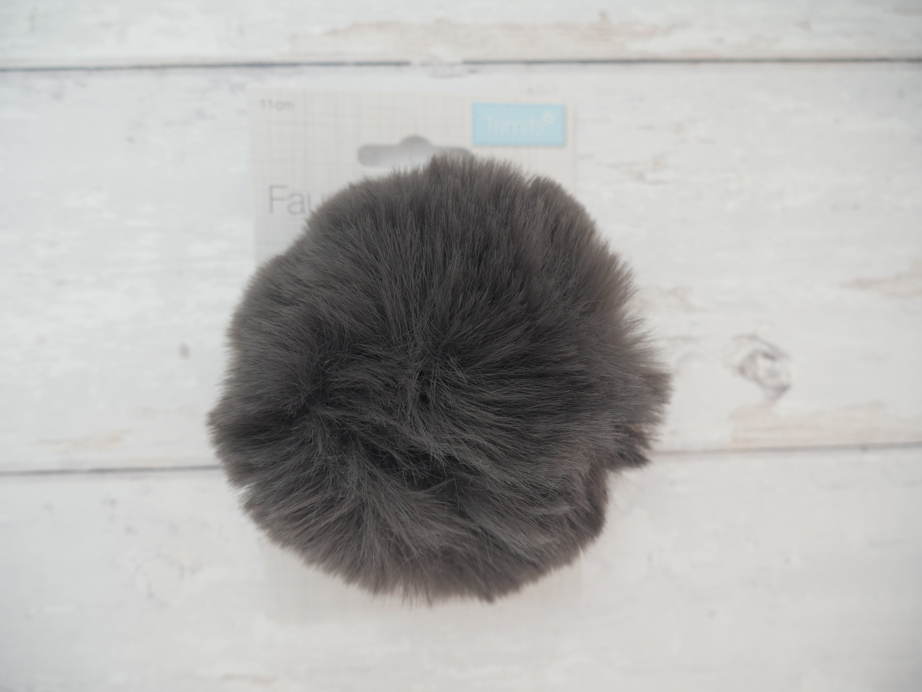 Fur Pom Pom, Grey-Flying Bobbins Haberdashery