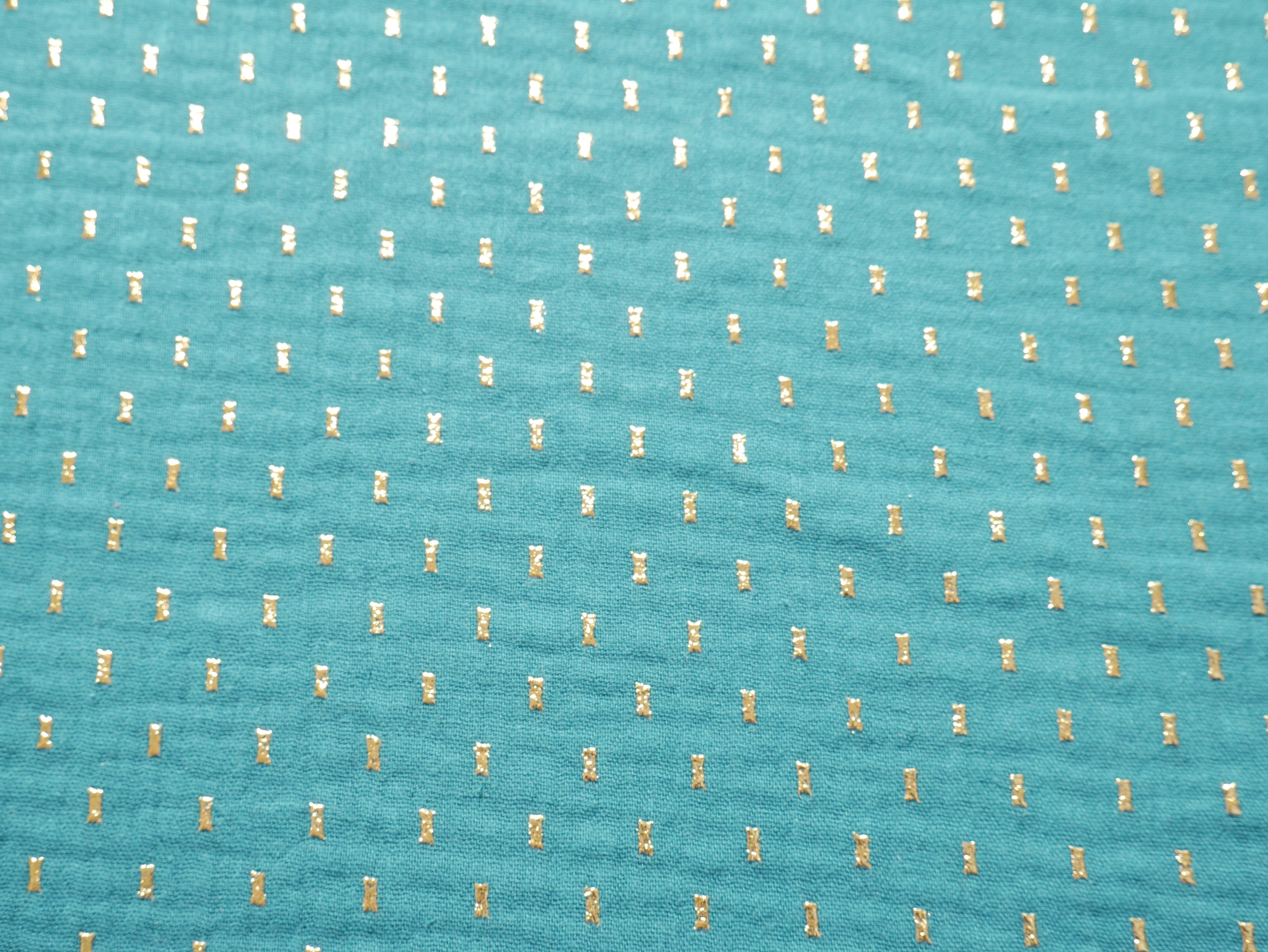 Double Gauze with foil print - Peacock £15 p/m-Fabric-Flying Bobbins Haberdashery