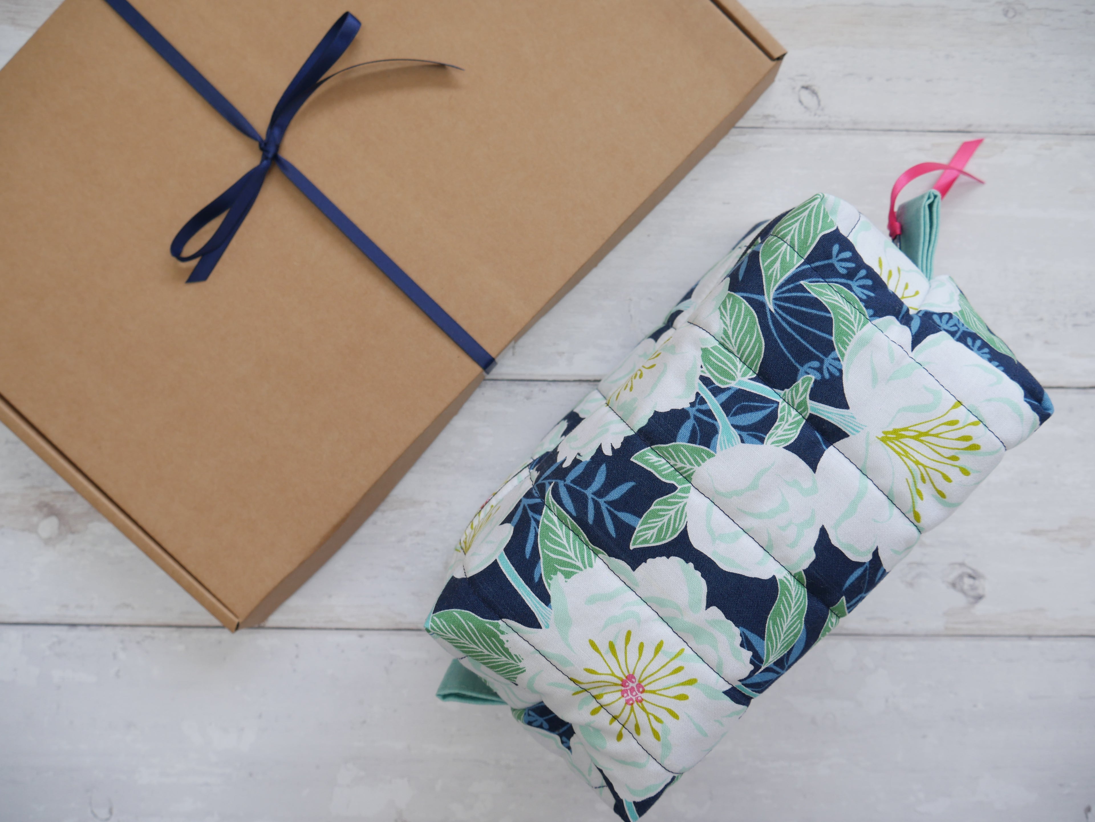 Blue Camellias Boxed Make-Up Bag Kit-Sewing Kit-Flying Bobbins Haberdashery