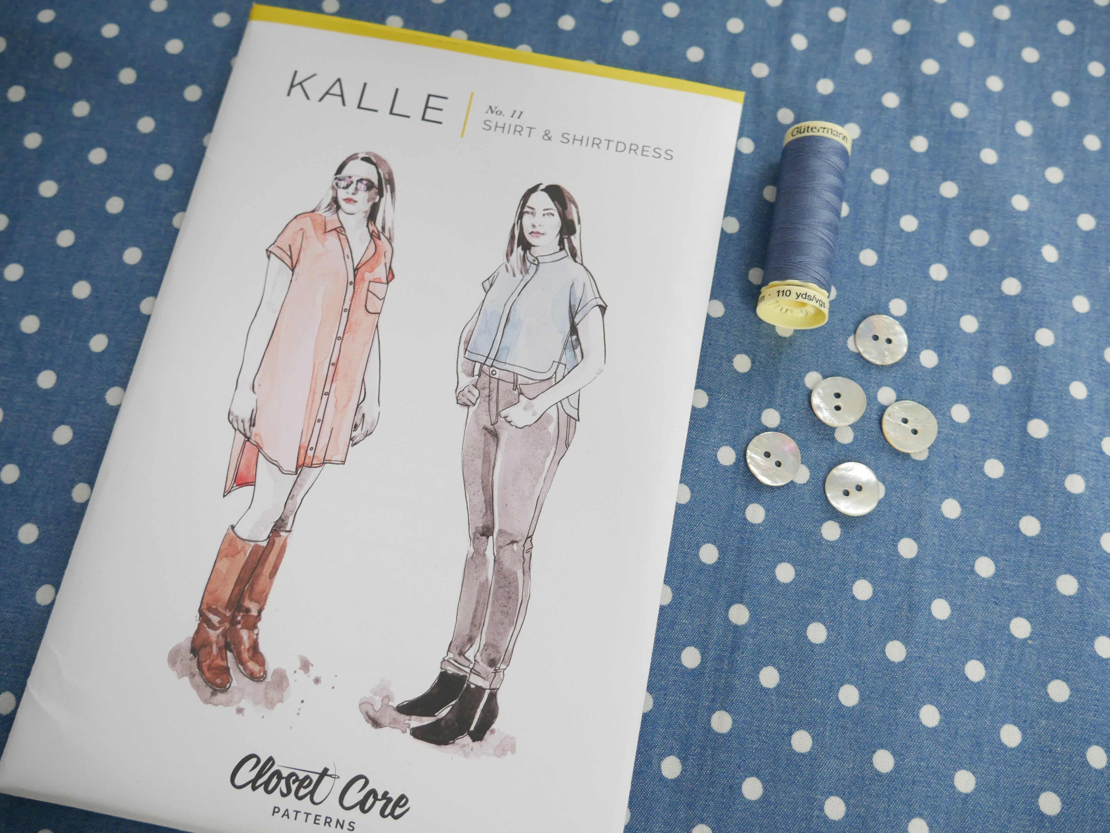 Kalle Shirt Dress Kit - Spot Print Chambray-Flying Bobbins Haberdashery