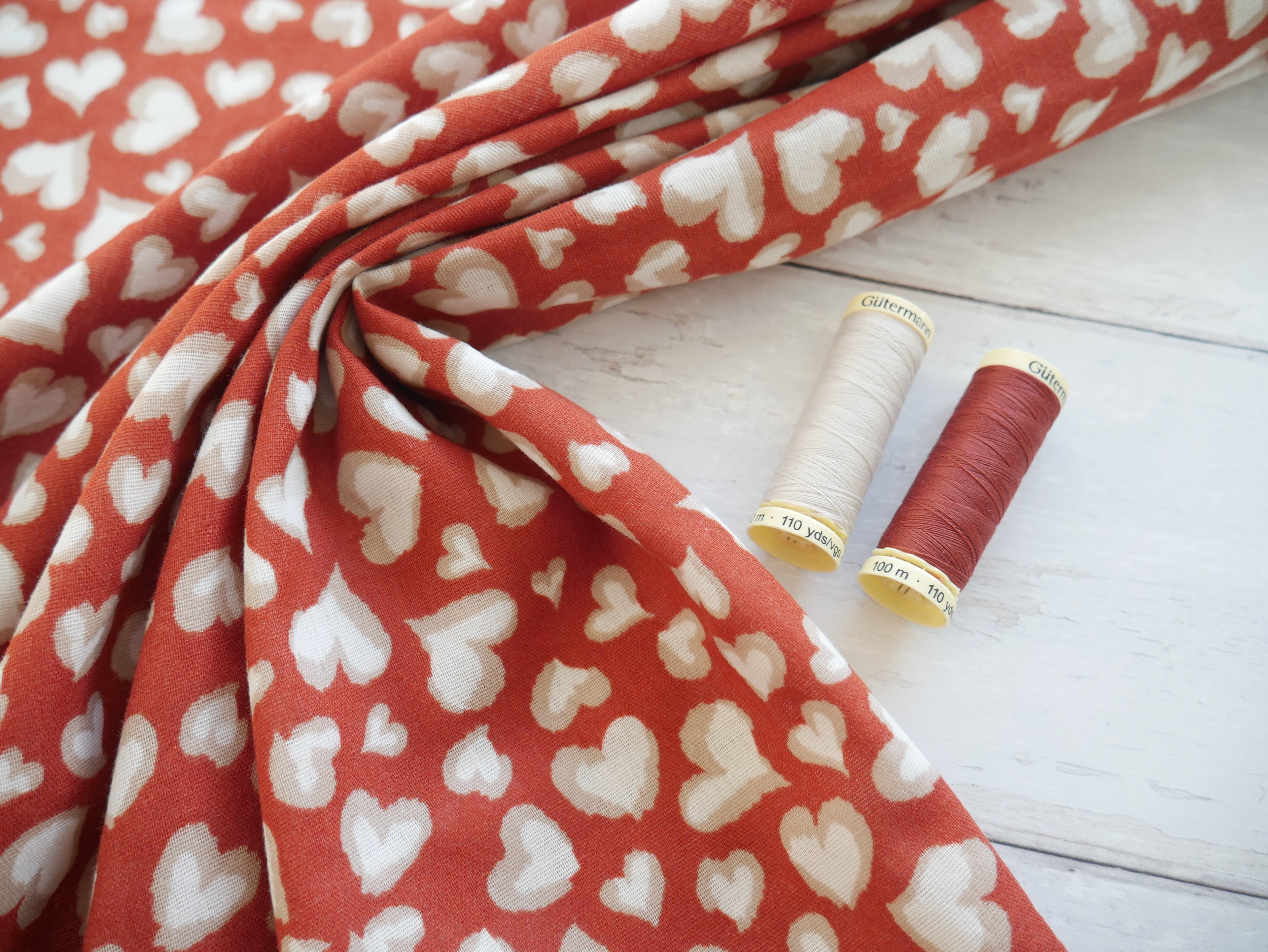 Painted Hearts Double Gauze £8.00 p/m-Flying Bobbins Haberdashery
