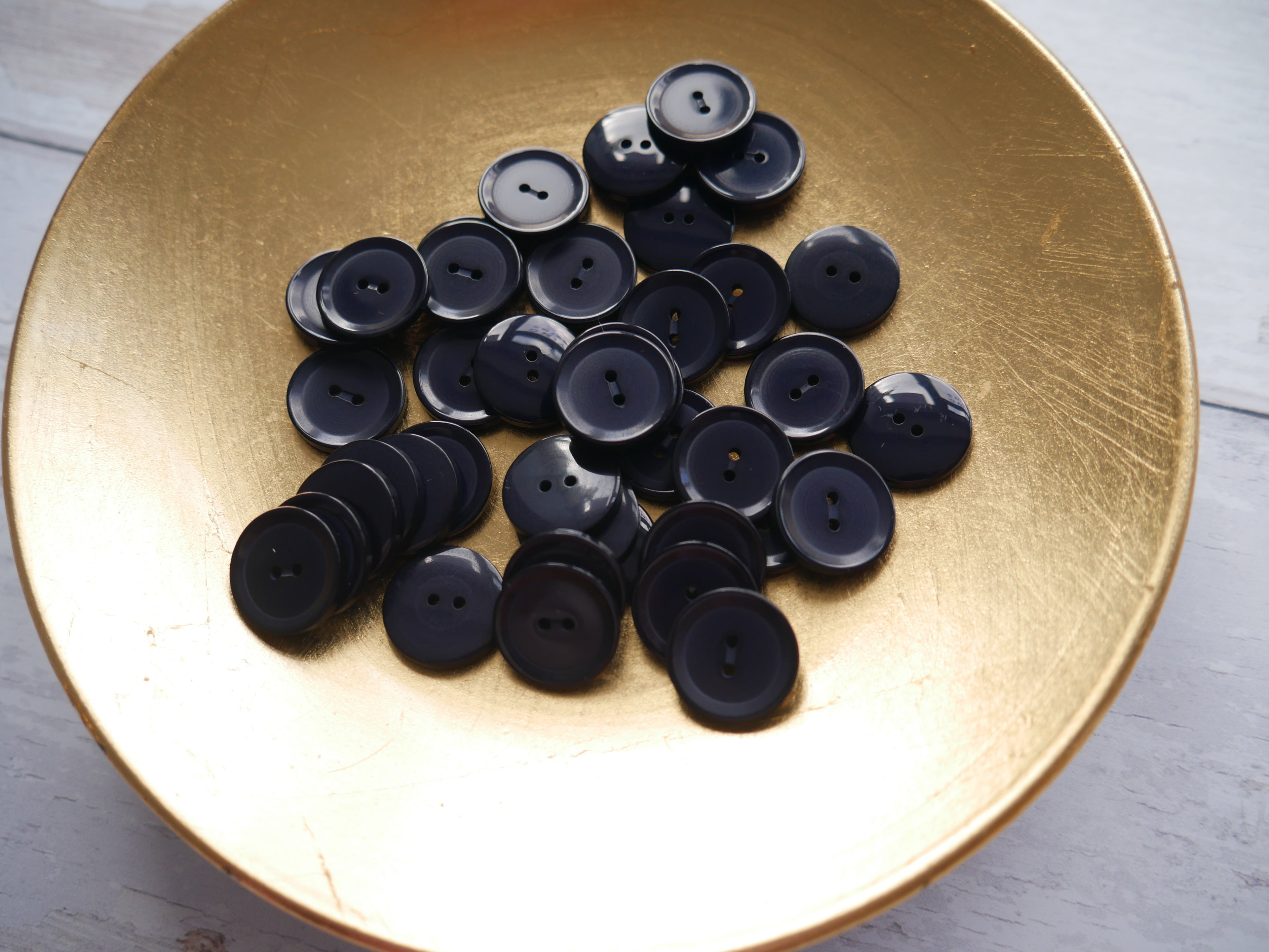 2-Hole 15mm Shine Button in Indigo-Button-Flying Bobbins Haberdashery
