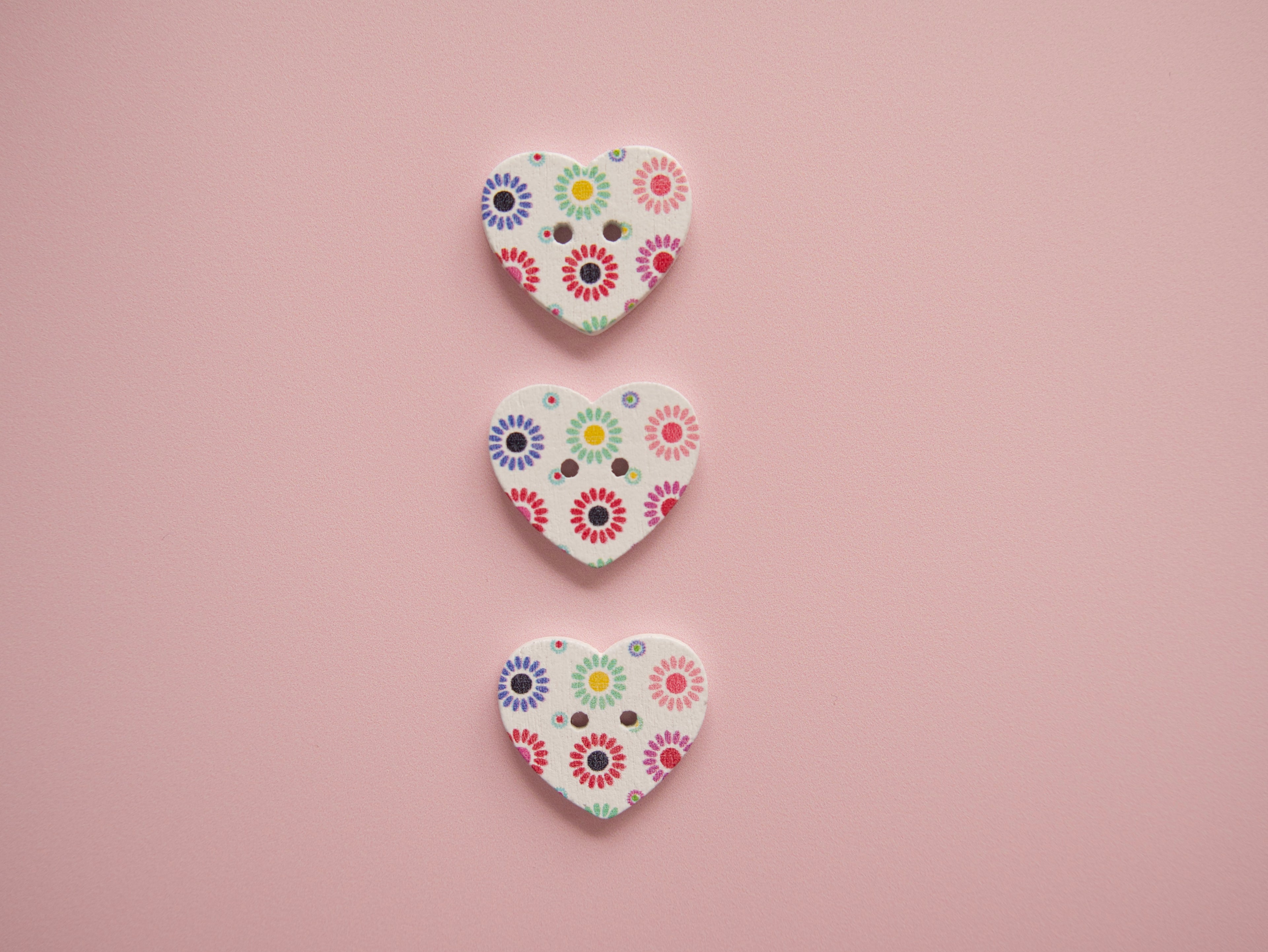 2-Hole Painted Heart Wooden Button-Button-Flying Bobbins Haberdashery