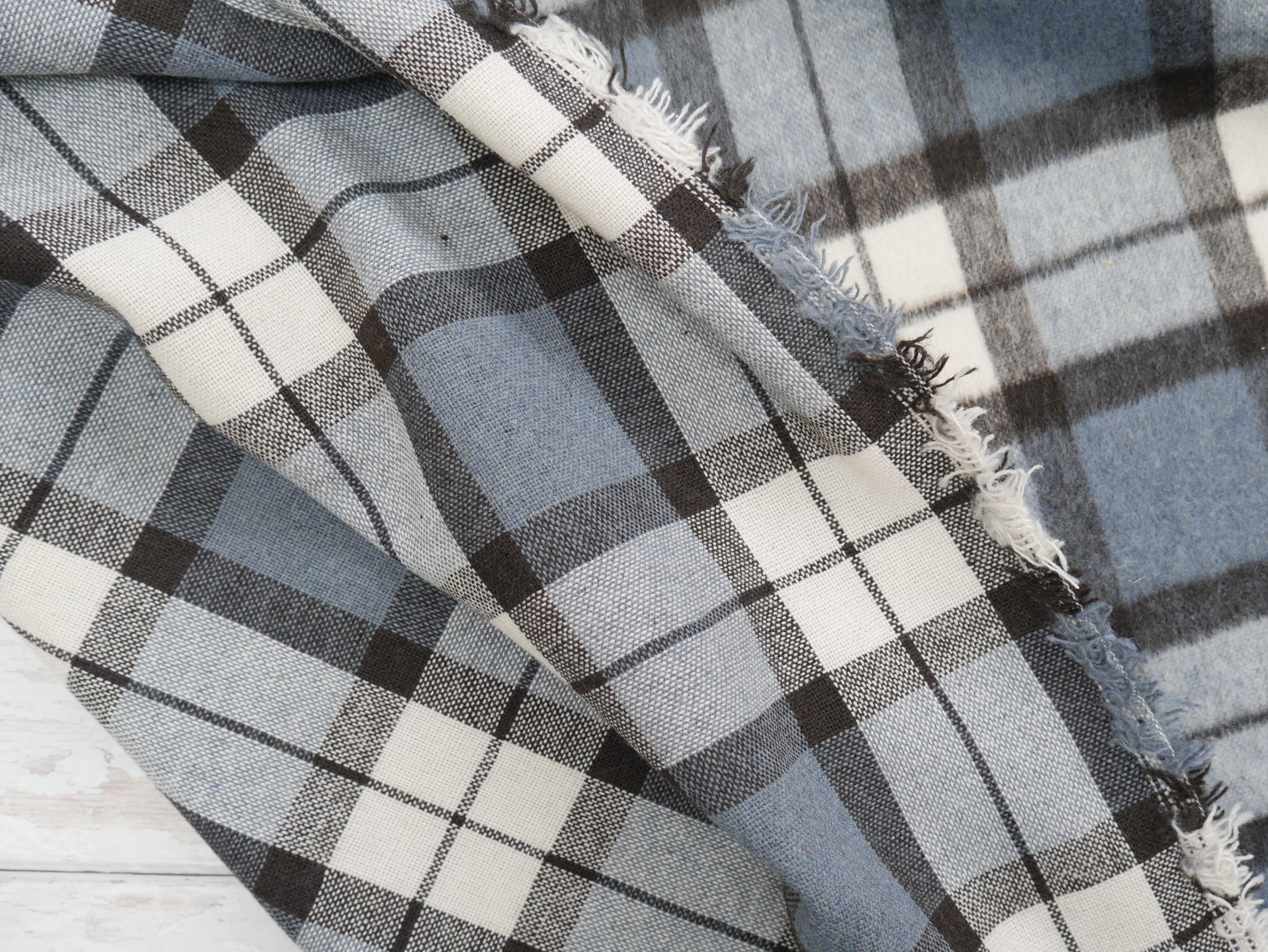 Wool Mix Brushed Check in Sky, £29.50 p/m-Fabric-Flying Bobbins Haberdashery