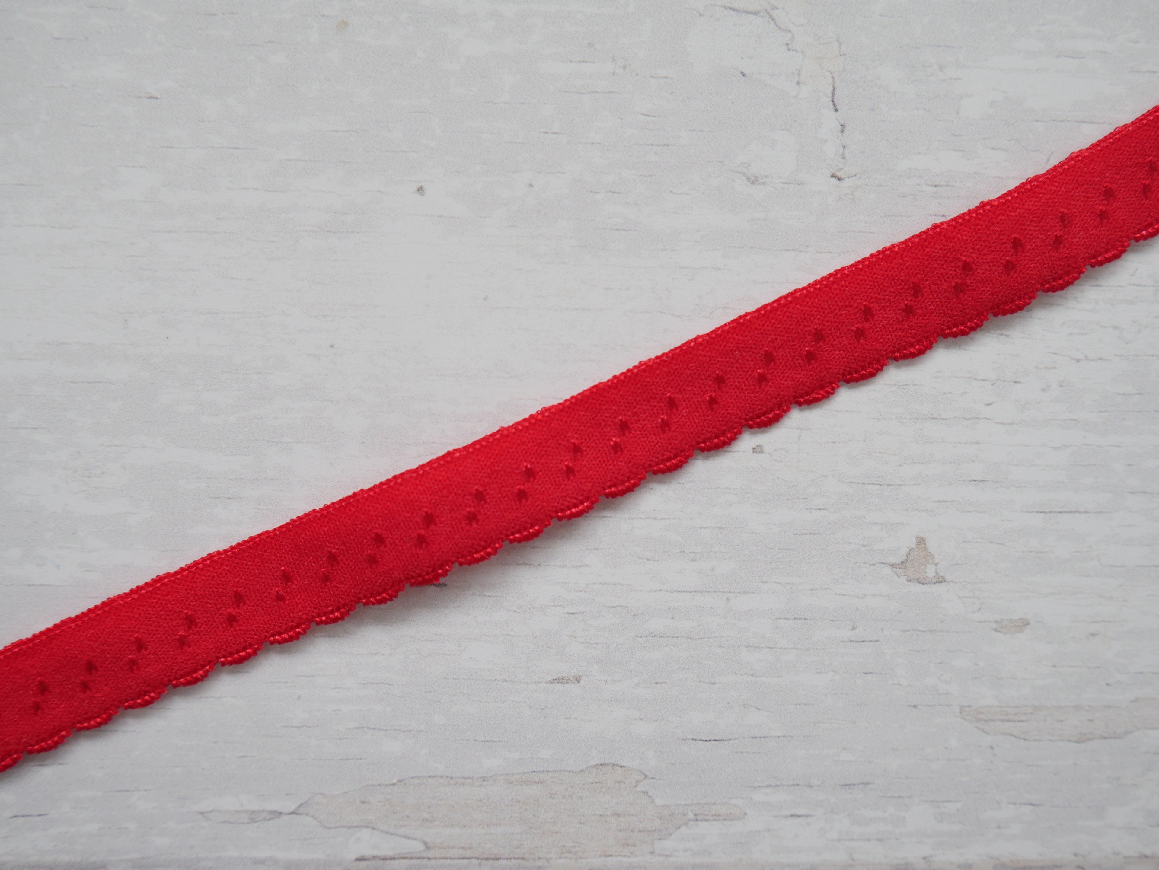 Fold-Over Elastic with Scalloped Edge, 12mm, Red-Haberdashery-Flying Bobbins Haberdashery