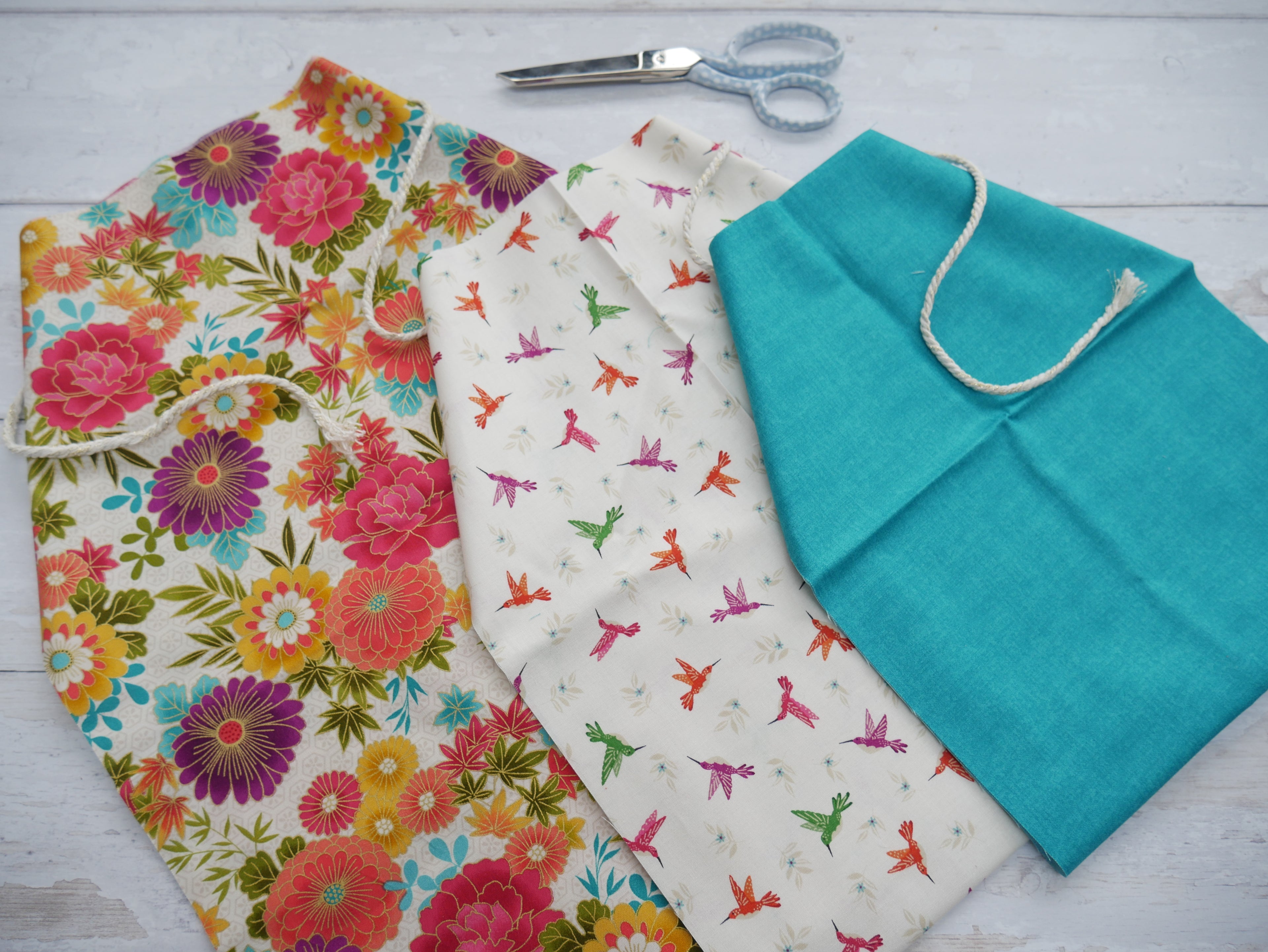 Drawstring Bag Trio - Hikari & Hummingbirds-Sewing Kit-Flying Bobbins Haberdashery