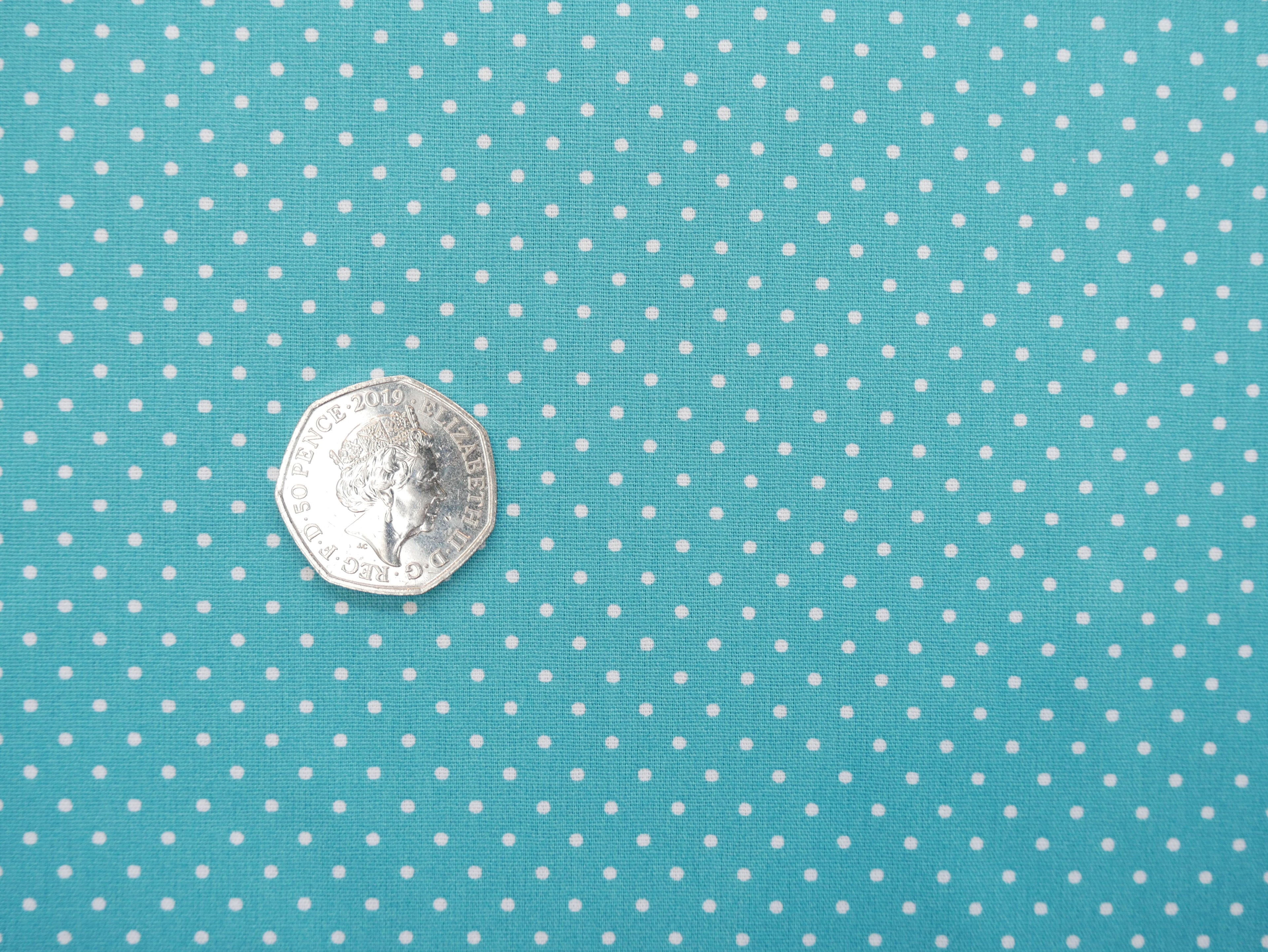 Pin-Spot Printed Cotton, Turquoise £8.50 p/m-Fabric-Flying Bobbins Haberdashery