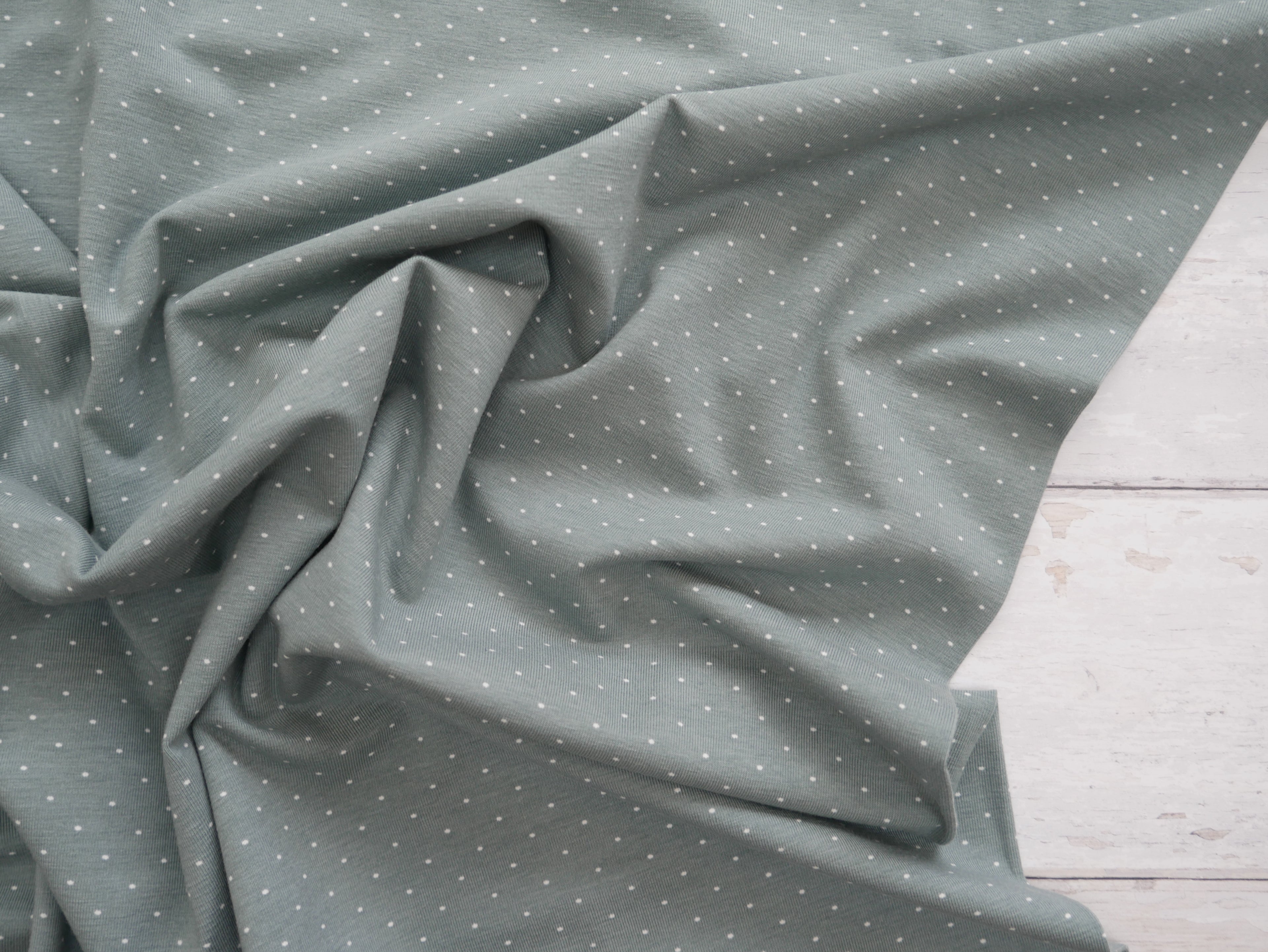 Pin Spot Cotton Jersey in Sage £16.00 pm-Cotton Jersey-Flying Bobbins Haberdashery