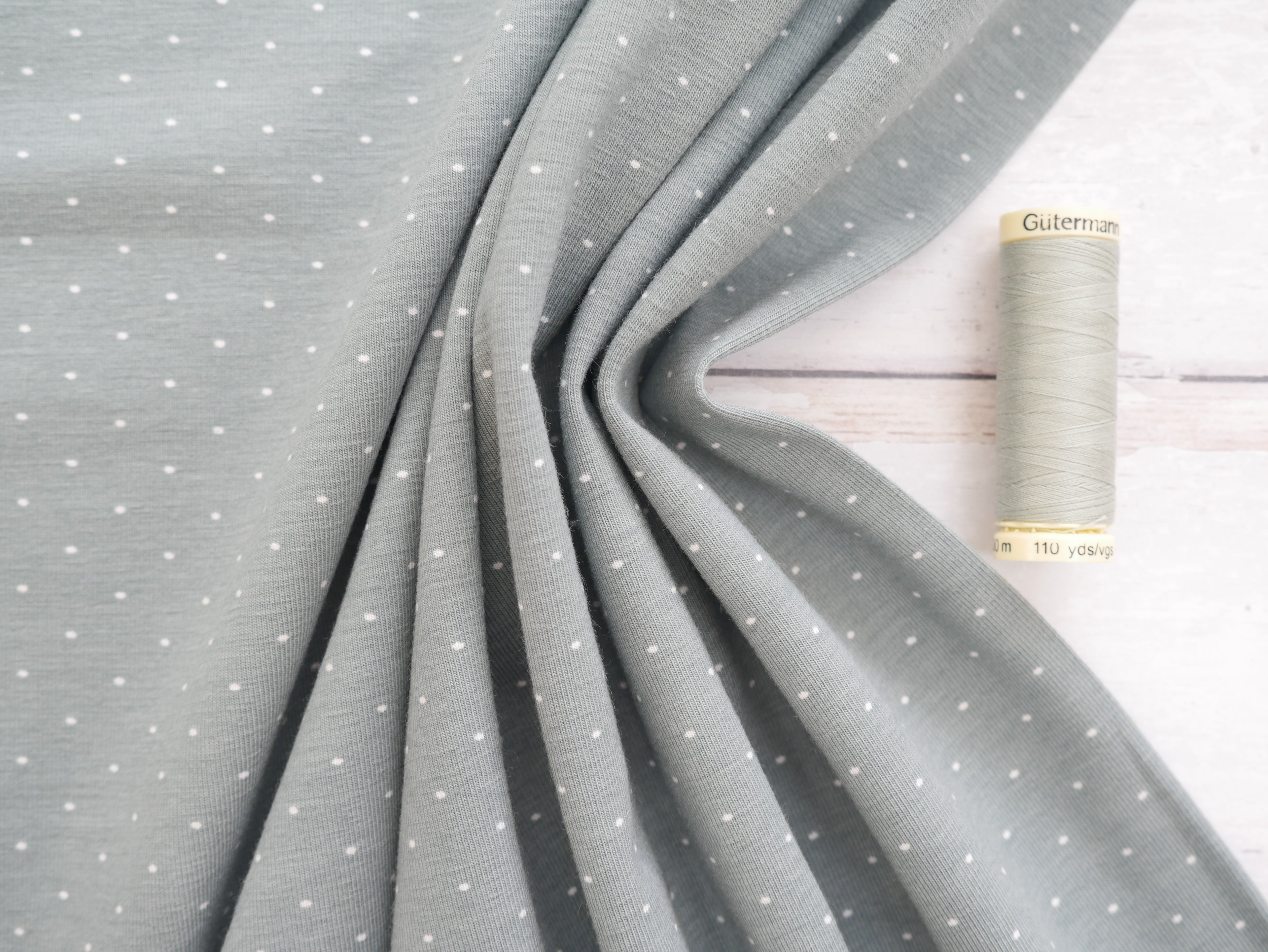 Pin Spot Cotton Jersey in Sage £16.00 pm-Cotton Jersey-Flying Bobbins Haberdashery