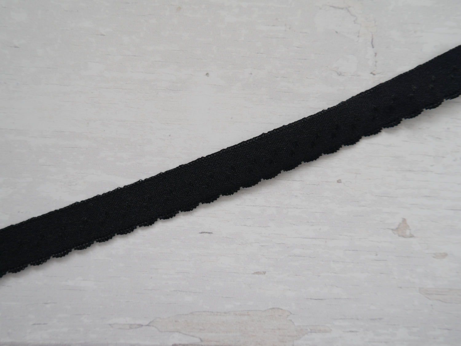 Fold-Over Elastic with Scalloped Edge, 12mm, Black-Haberdashery-Flying Bobbins Haberdashery