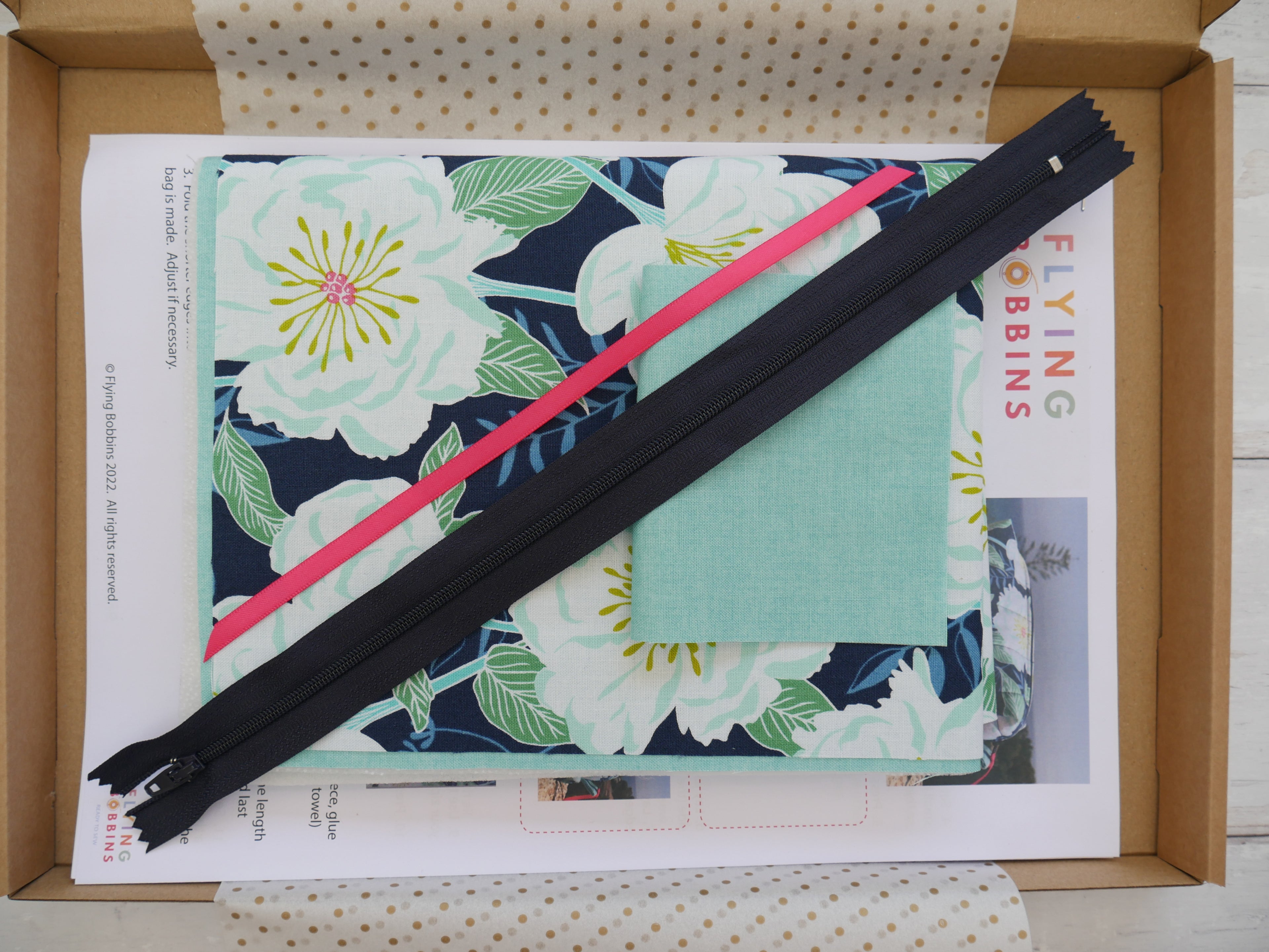 Blue Camellias Boxed Make-Up Bag Kit-Sewing Kit-Flying Bobbins Haberdashery