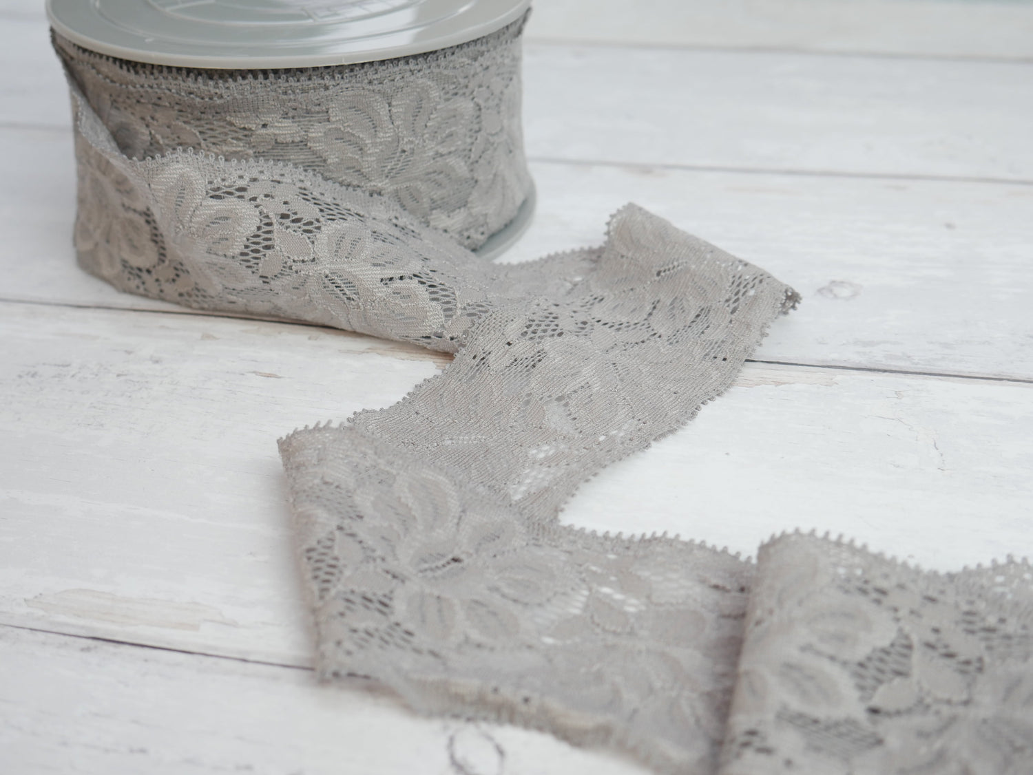 Wide Lace Elastic, 55mm, Grey-Haberdashery-Flying Bobbins Haberdashery