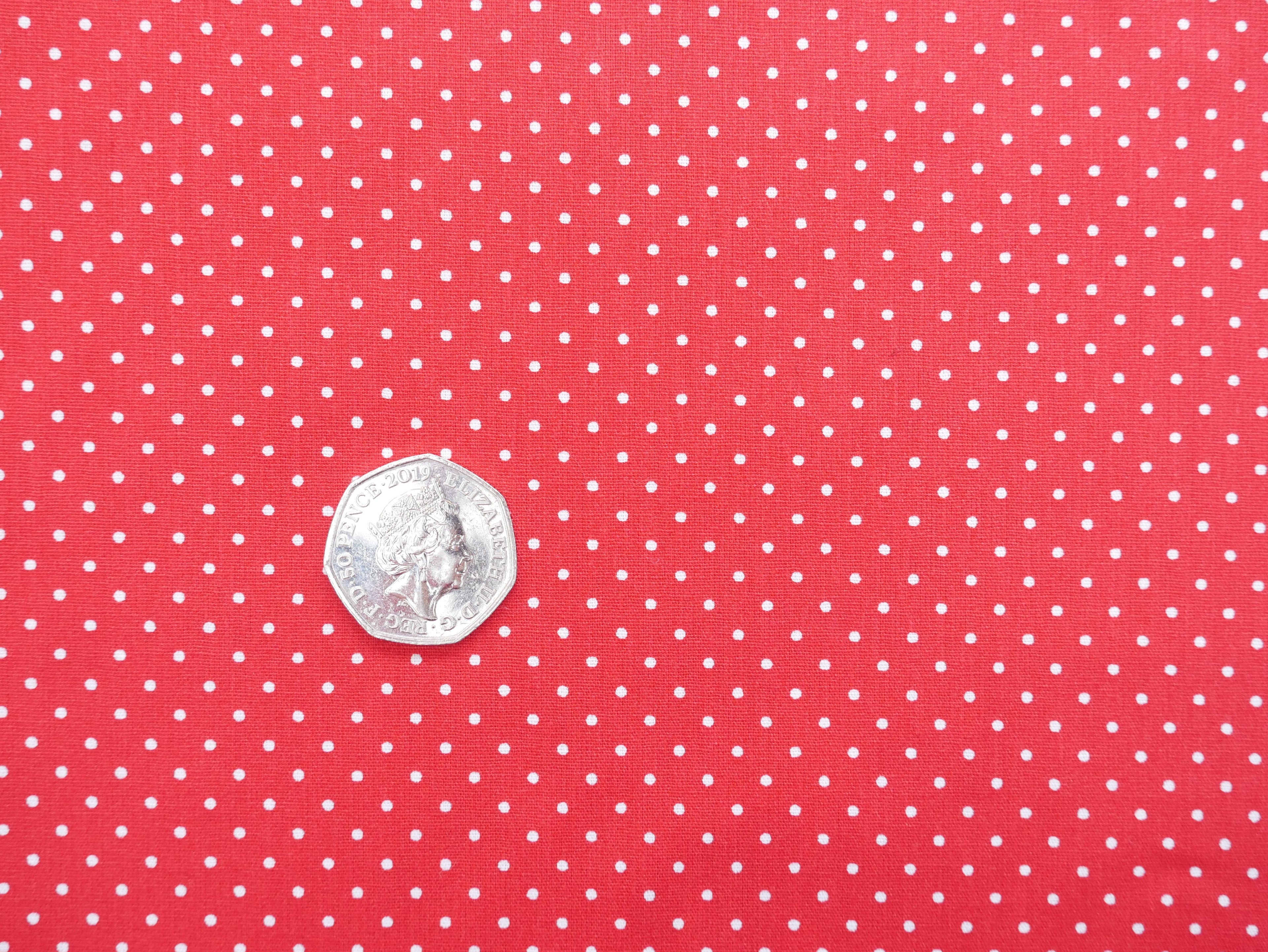 Pin-Spot Printed Cotton, Red £8.50 p/m-Fabric-Flying Bobbins Haberdashery