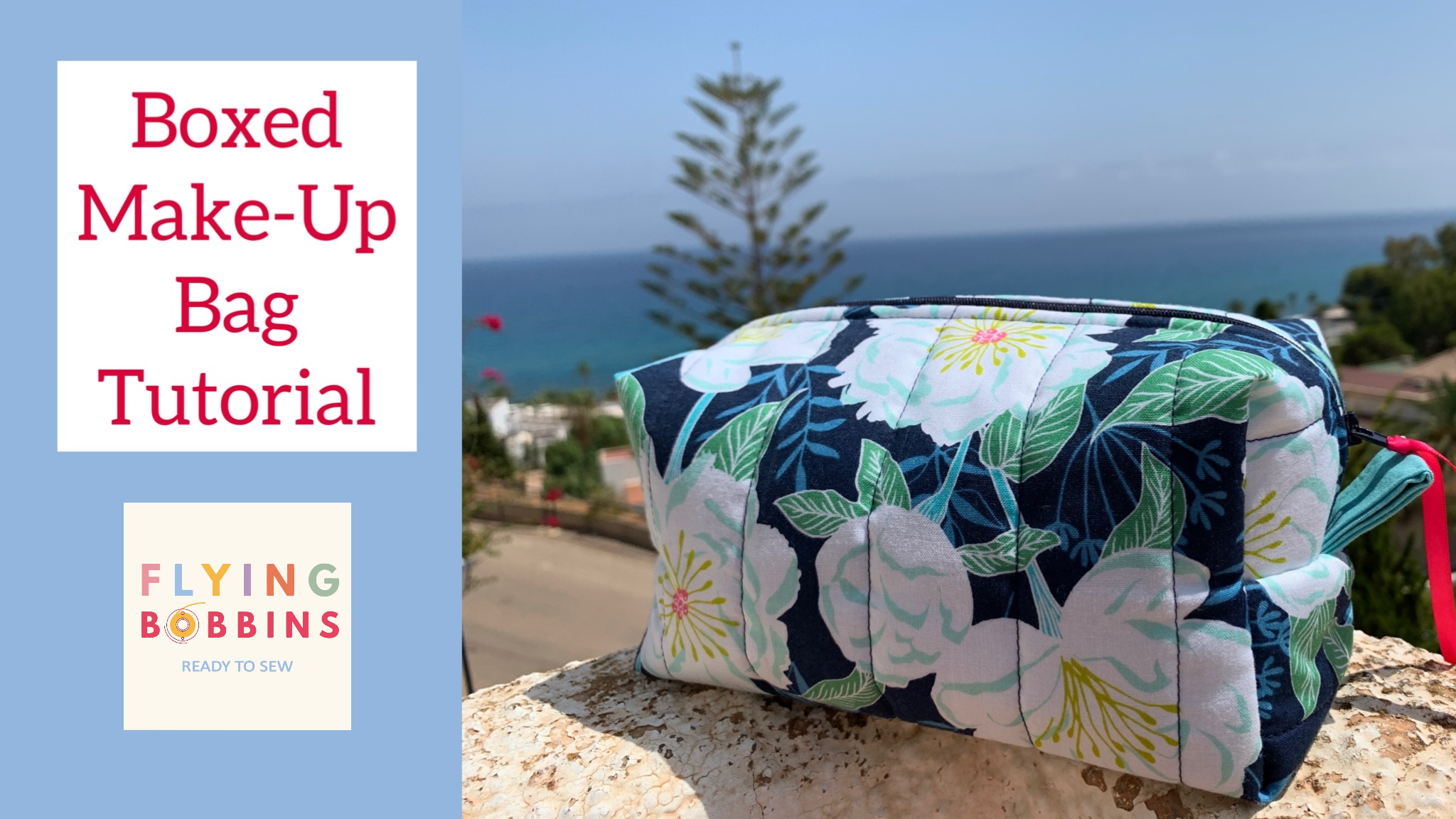 Blue Camellias Boxed Make-Up Bag Kit-Sewing Kit-Flying Bobbins Haberdashery