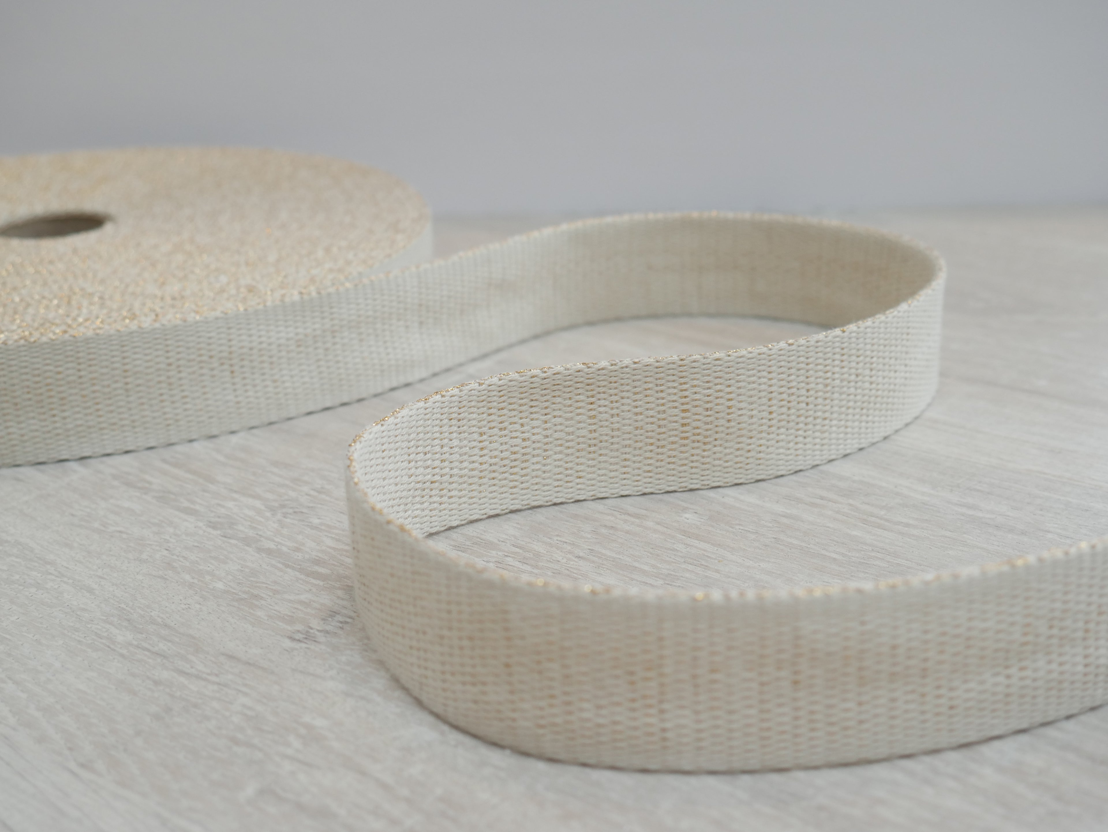 30mm Metallic Webbing - Cream with Gold-Webbing-Flying Bobbins Haberdashery