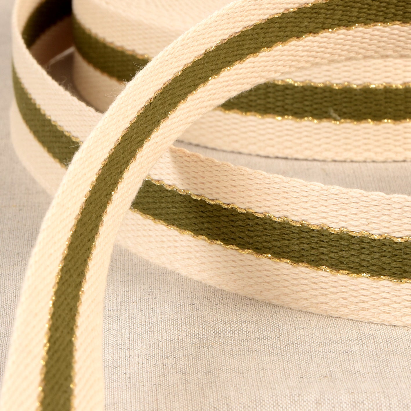 30mm Metallic Stripe Webbing - Khaki-Webbing-Flying Bobbins Haberdashery