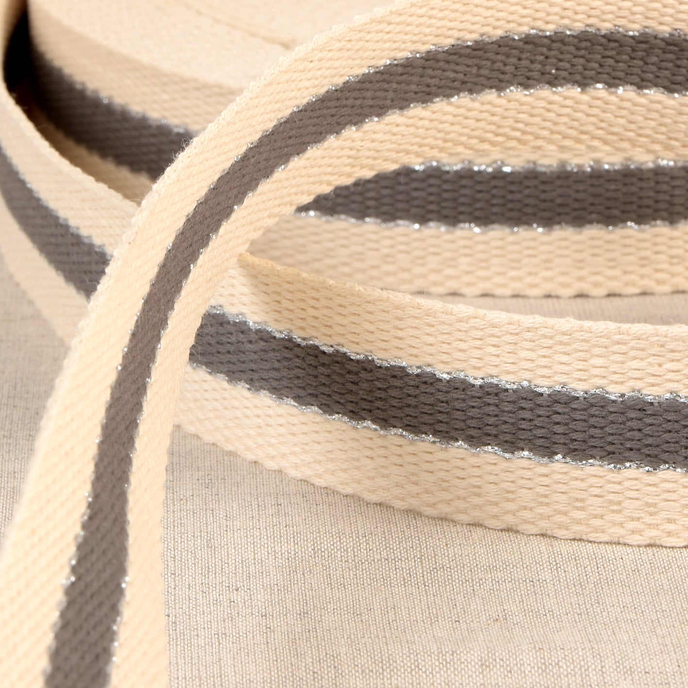 30mm Metallic Stripe Webbing - Grey-Webbing-Flying Bobbins Haberdashery