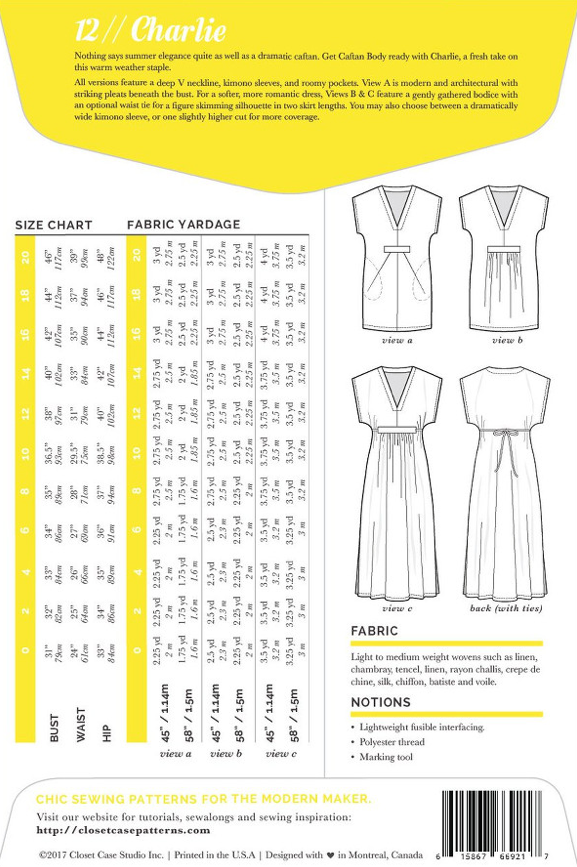 Closet Core Patterns, Charlie Caftan-Pattern-Flying Bobbins Haberdashery