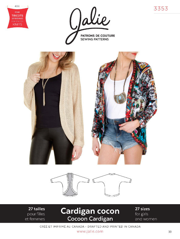 Jalie Cocoon Cardigan Pattern for Girls and Women-Pattern-Flying Bobbins Haberdashery