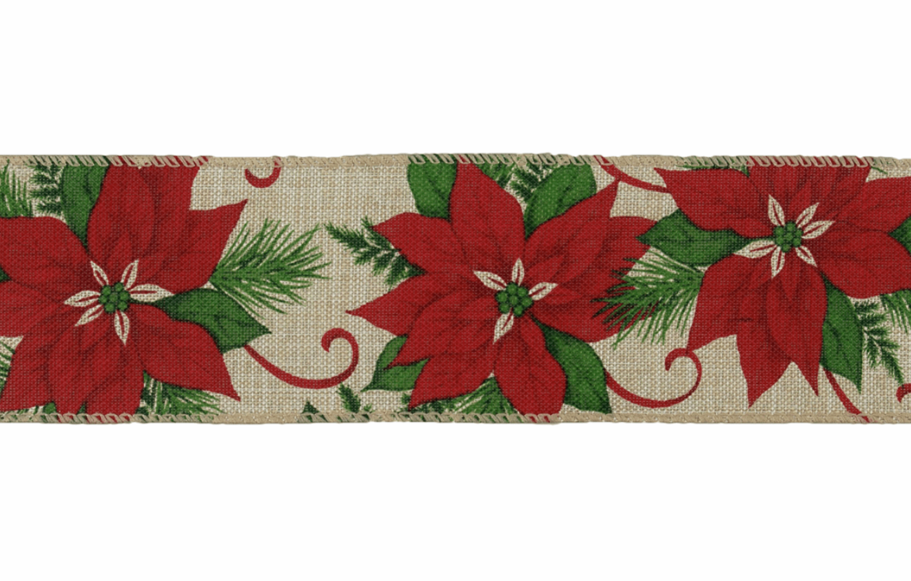 Wide Poinsettia Ribbon-Ribbon-Flying Bobbins Haberdashery