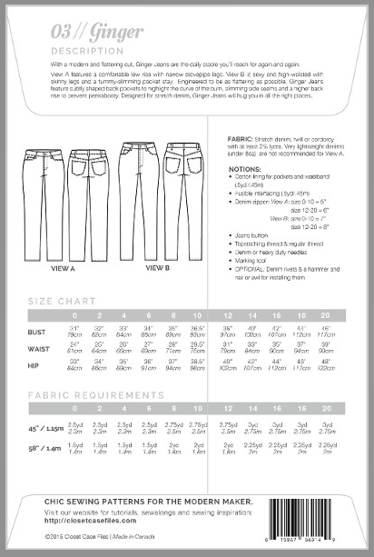 Ginger Jeans Kit - Black Stretch Denim-Flying Bobbins Haberdashery