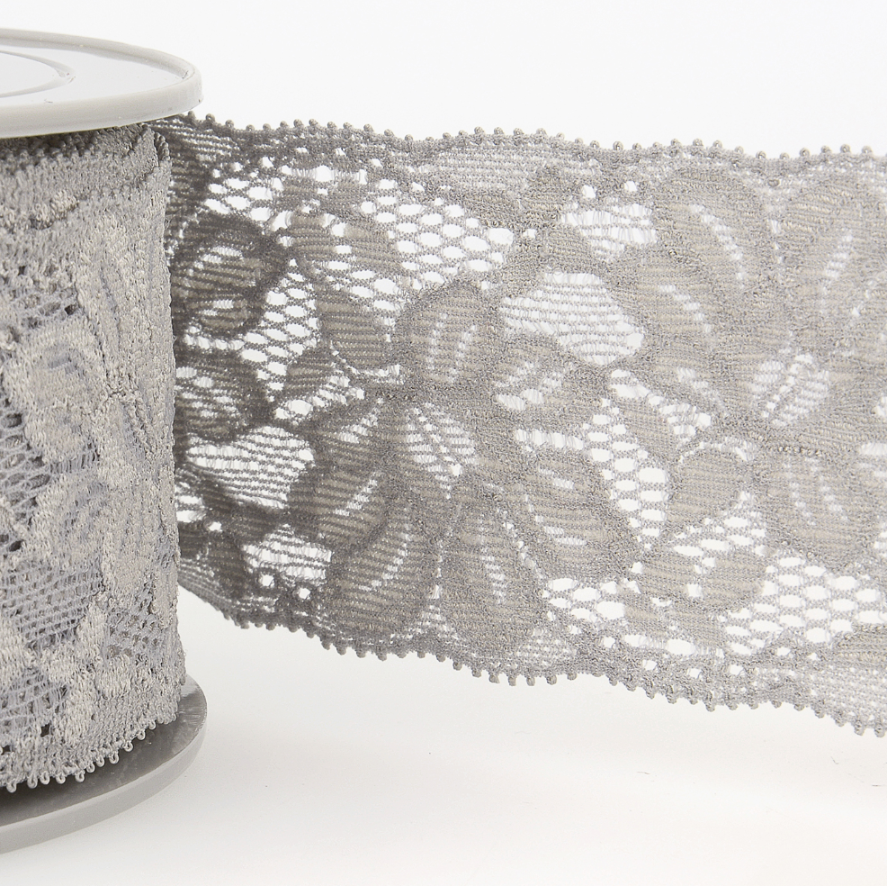 Wide Lace Elastic, 55mm, Grey-Haberdashery-Flying Bobbins Haberdashery