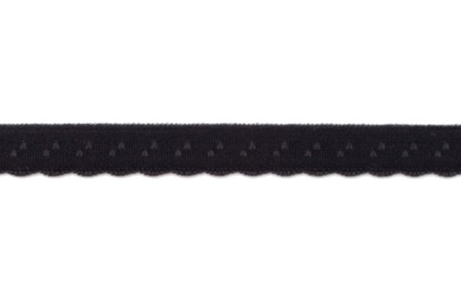 Fold-Over Elastic with Scalloped Edge, 12mm, Black-Haberdashery-Flying Bobbins Haberdashery