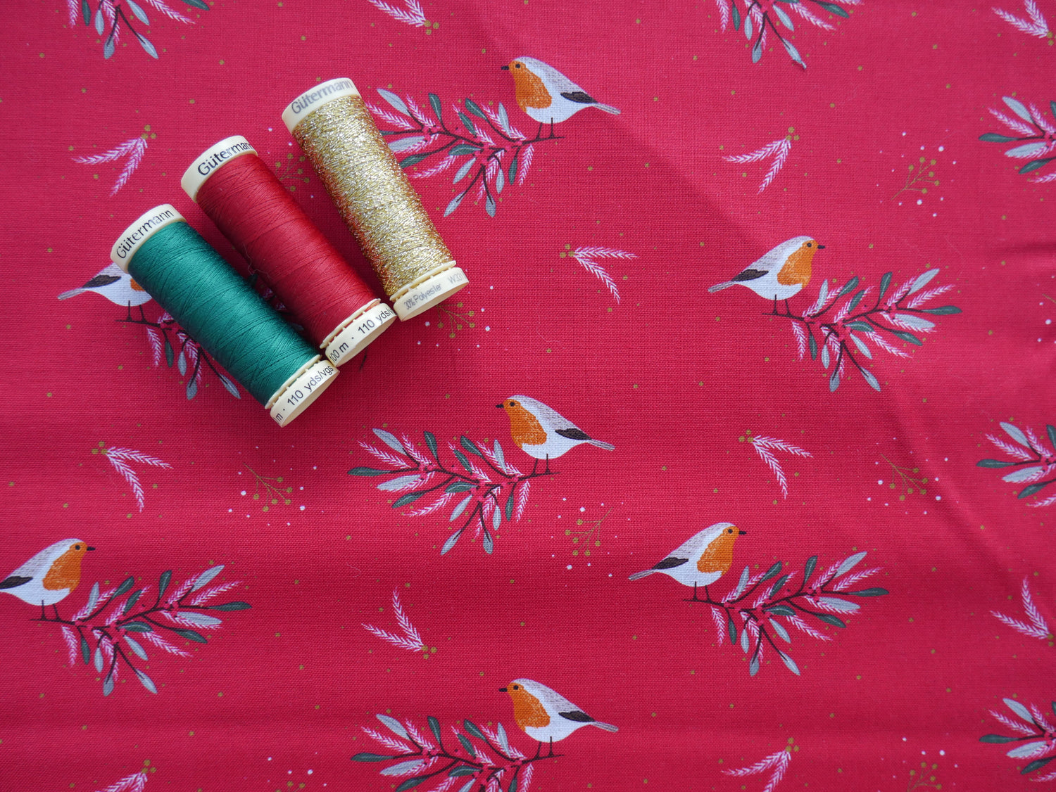 Welcome Home Christmas Robins in Red by Victoria Louise Design, £10 p/m-Cotton-Flying Bobbins Haberdashery