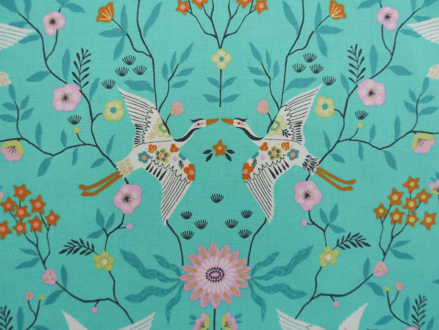 Blossom Days by Dashwood Studios, Cranes in Jade, £14.20 pm-Cotton-Flying Bobbins Haberdashery