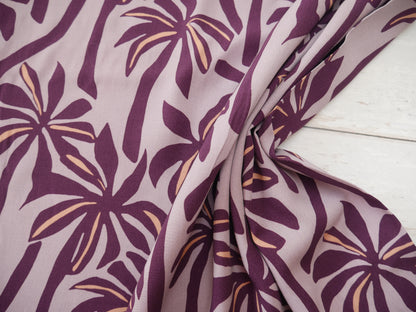 Palms Print Viscose Challis in Lilac £12.50 p/m-Viscose-Flying Bobbins Haberdashery