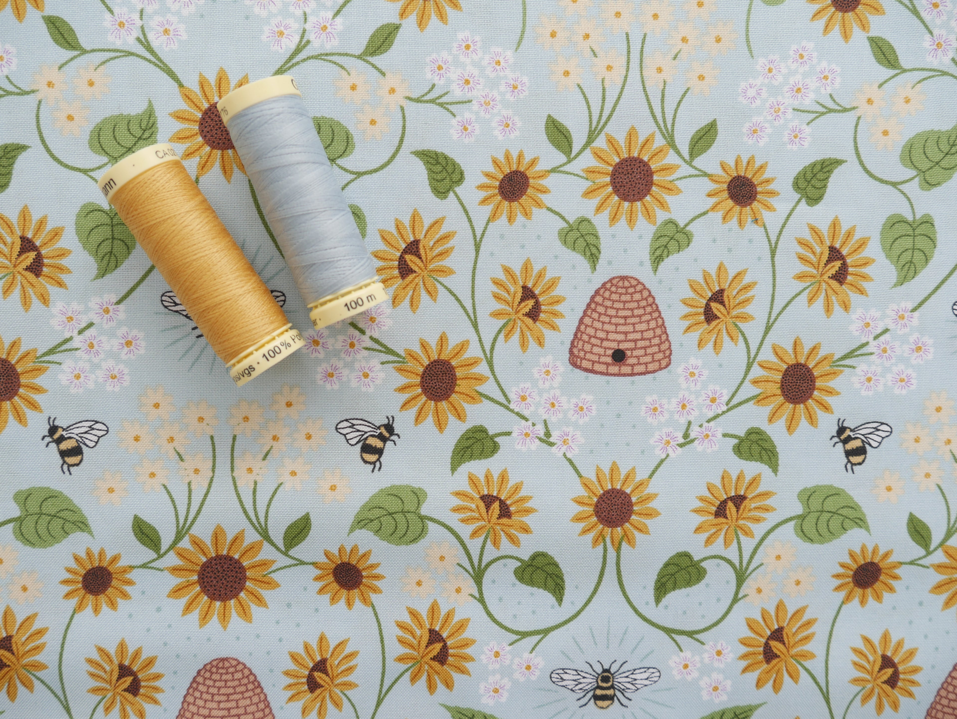 Bee Hive on Pale Blue by Lewis and Irene , £14.50 p/m-Cotton-Flying Bobbins Haberdashery