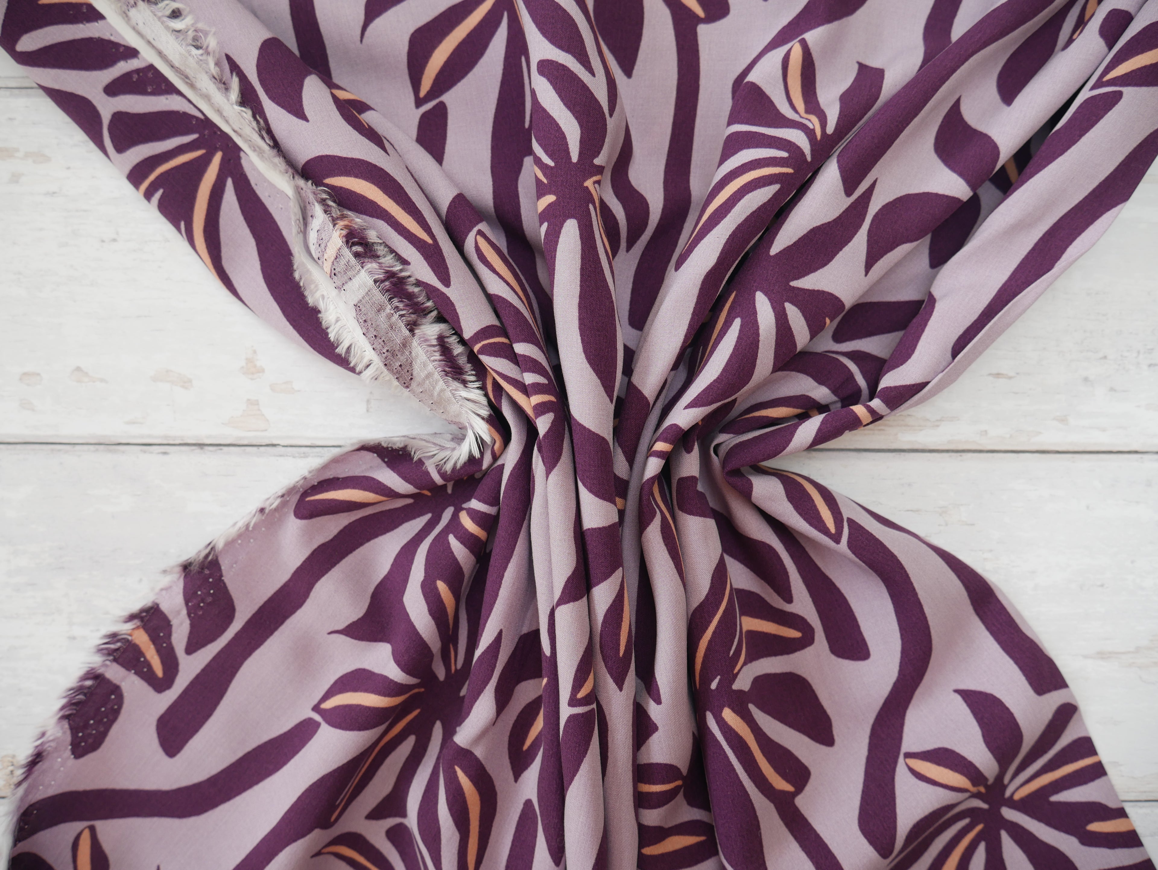 Palms Print Viscose Challis in Lilac £12.50 p/m-Viscose-Flying Bobbins Haberdashery