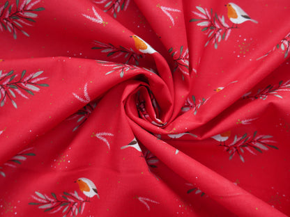 Welcome Home Christmas Robins in Red by Victoria Louise Design, £10 p/m-Cotton-Flying Bobbins Haberdashery