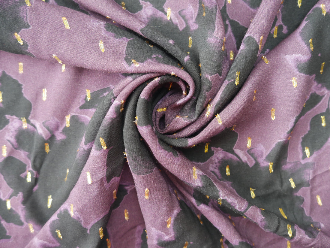 Digital Floral Viscose with Gold Flecks in Purple, £15.00 p/m-Viscose-Flying Bobbins Haberdashery