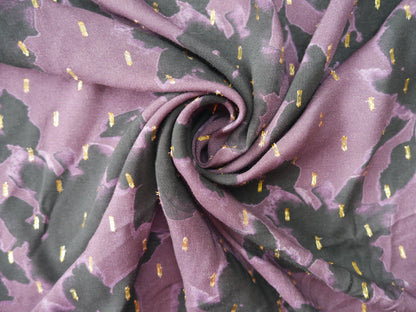 Digital Floral Viscose with Gold Flecks in Purple, £15.00 p/m-Viscose-Flying Bobbins Haberdashery