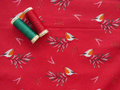 Welcome Home Christmas Robins in Red by Victoria Louise Design, £10 p/m-Cotton-Flying Bobbins Haberdashery