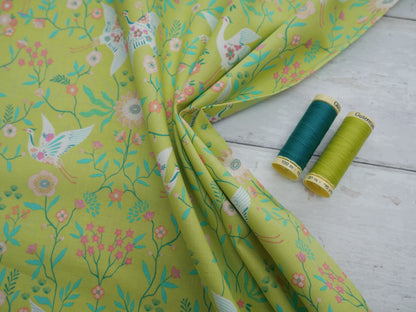 Blossom Days by Dashwood Studios, Cranes in Chartreuse, £14.20 pm-Cotton-Flying Bobbins Haberdashery
