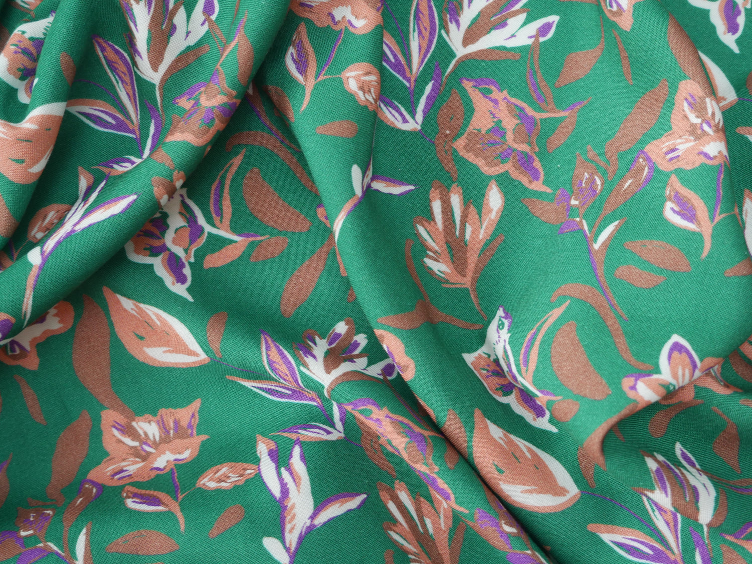 Floral Print Viscose Challis in Green £13.00 p/m-Viscose-Flying Bobbins Haberdashery