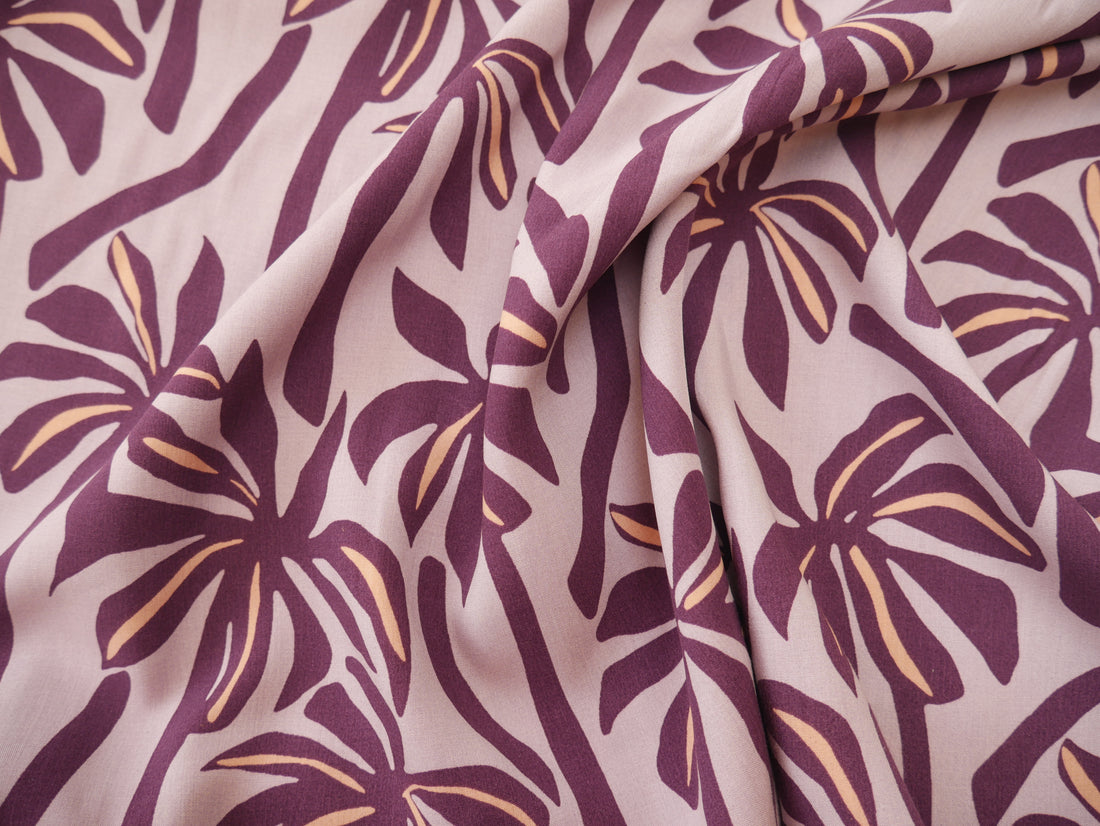 Palms Print Viscose Challis in Lilac £12.50 p/m-Viscose-Flying Bobbins Haberdashery