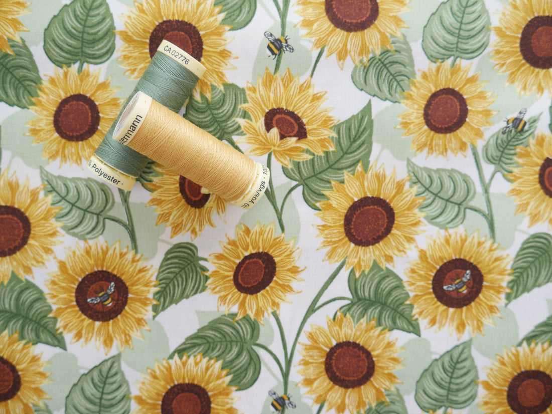 Large Sunflowers by Lewis and Irene in Cream, £14.50 p/m-Cotton-Flying Bobbins Haberdashery