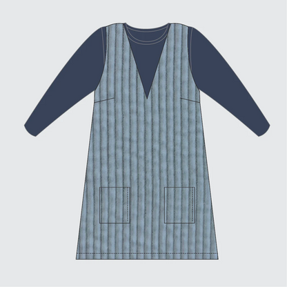Margot Pinafore Kit -Cotton Corduroy in Denim Blue-Sewing Kit-Flying Bobbins Haberdashery