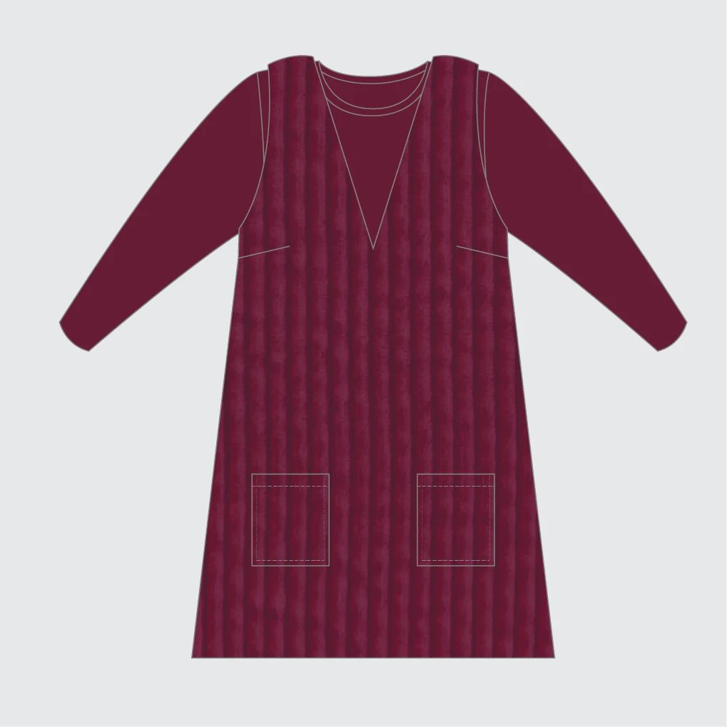 Margot Pinafore Kit -Cotton Corduroy in Bordeaux-Sewing Kit-Flying Bobbins Haberdashery