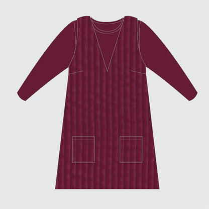 Margot Pinafore Kit -Cotton Corduroy in Bordeaux-Sewing Kit-Flying Bobbins Haberdashery