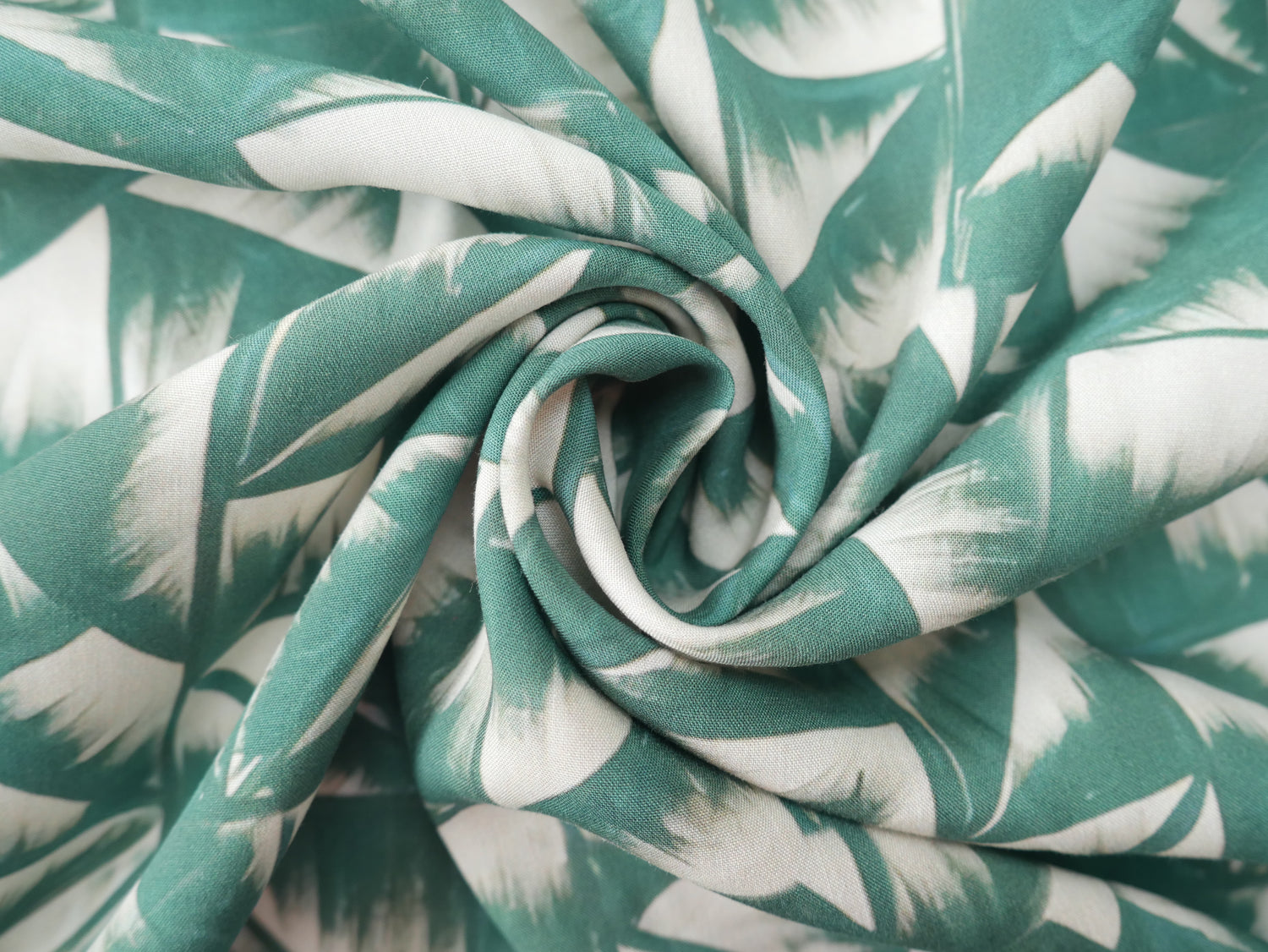 Geometric Print Viscose Challis in Green £12.50 p/m-Viscose-Flying Bobbins Haberdashery