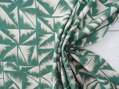 Geometric Print Viscose Challis in Green £12.50 p/m-Viscose-Flying Bobbins Haberdashery