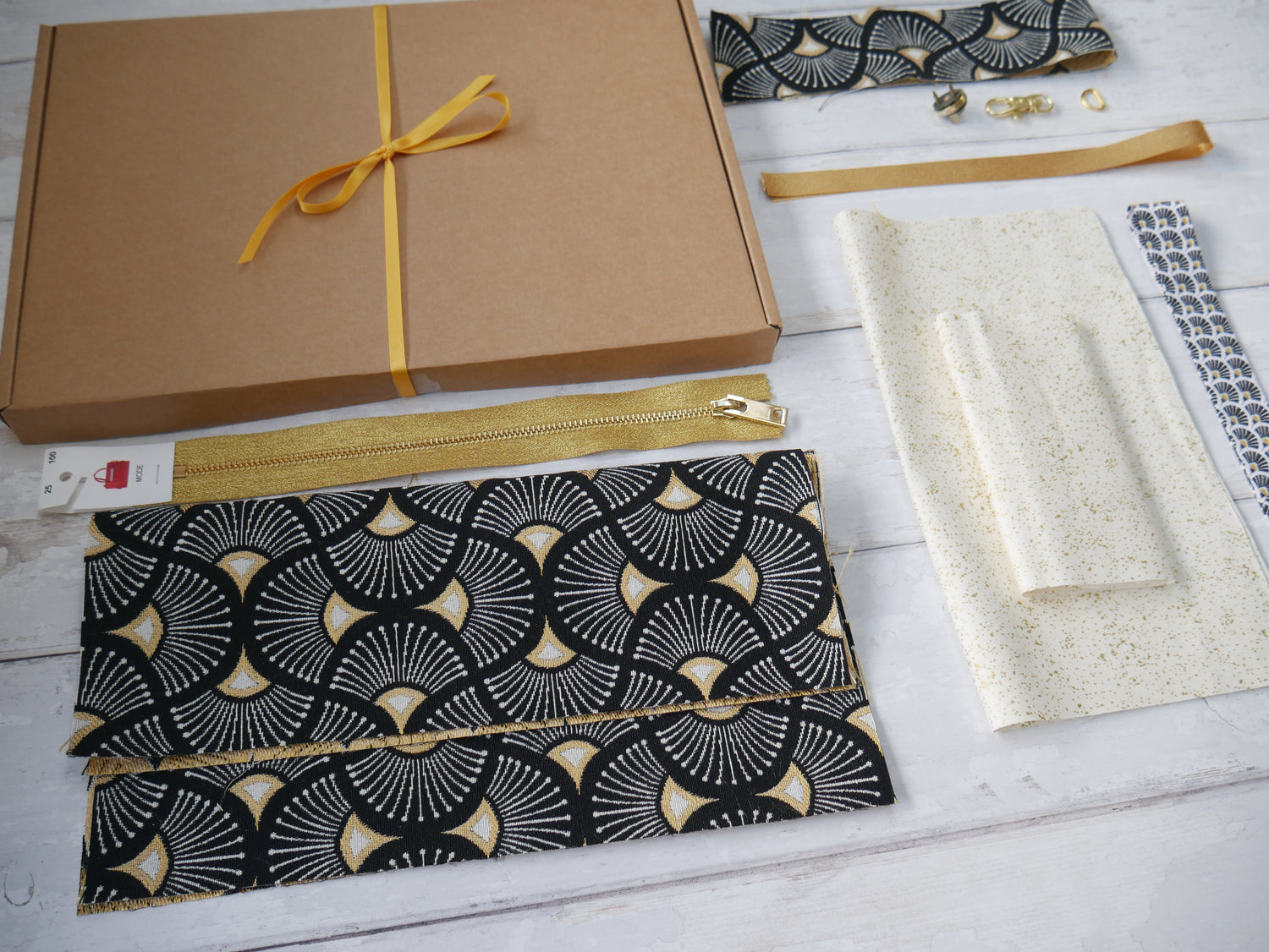 Deco Clutch Bag Kit - Black &amp; Gold-Sewing Kits-Flying Bobbins Haberdashery