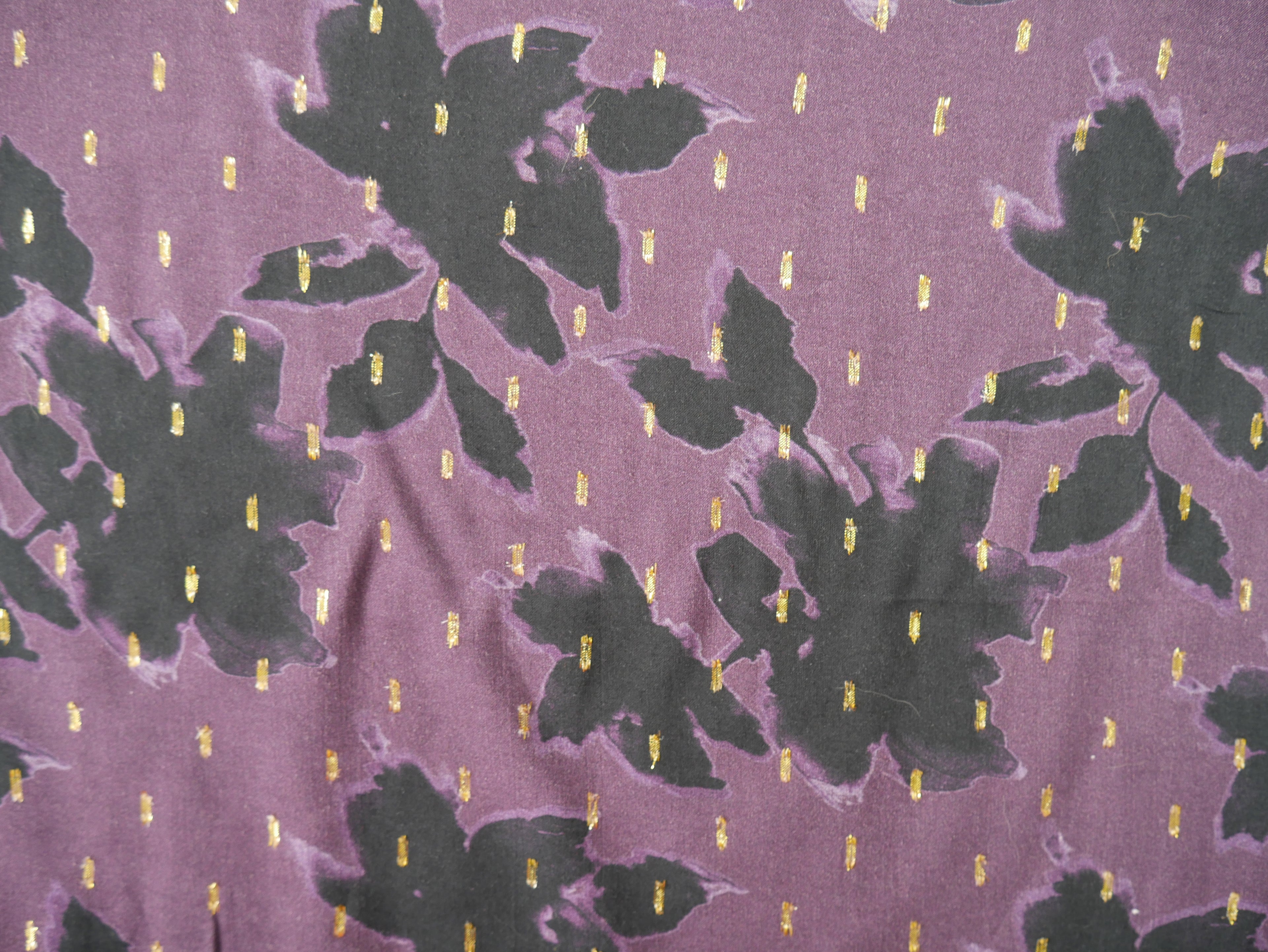 Digital Floral Viscose with Gold Flecks in Purple, £15.00 p/m-Viscose-Flying Bobbins Haberdashery