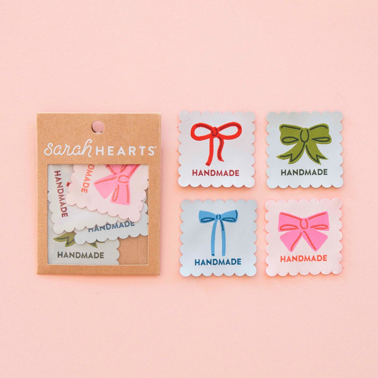 Sarah Hearts Bows Multipack Large Woven Sewing Labels-Flying Bobbins Haberdashery