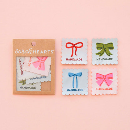 Sarah Hearts Bows Multipack Large Woven Sewing Labels-Flying Bobbins Haberdashery