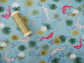REMNANT - Makower Printed Cotton, Kasumi Koi in Blue x 0.7m-Cotton-Flying Bobbins Haberdashery
